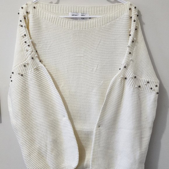 Off-White Boat-neck Wool Top with Pearl Details size Small-Medium - Picture 1 of 4